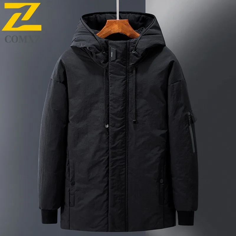 COMXZ Brand Luxury Men Outdoor Down Jacket Casual Hooded Adventure Thickened Warm Parka Daily Style Lightweight Winter Down Coat
