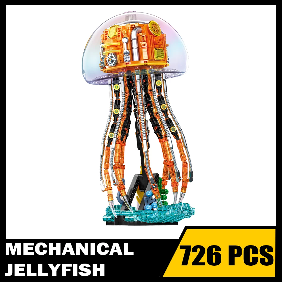 MOC Steampunk Ocean Animal Medusa meccanica Building Blocks Illuminazione Bionica Creature marine Assemblaggio Mattoni Giocattolo per regalo per bambini