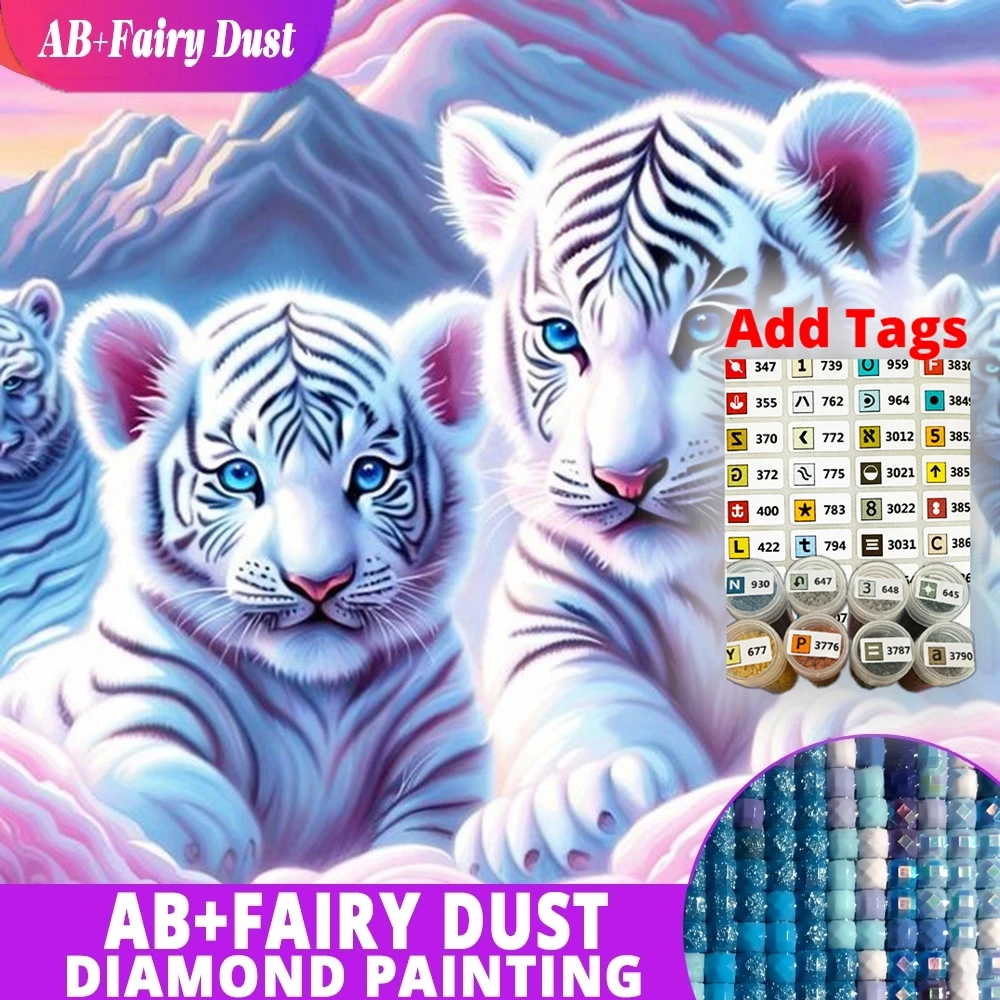 تأتي Fairy Dust AB مع ملصقات DMC الماس اللوحة الحيوان النمر جولة فسيفساء جبل الفن ديكور المنزل الحرفية كيت