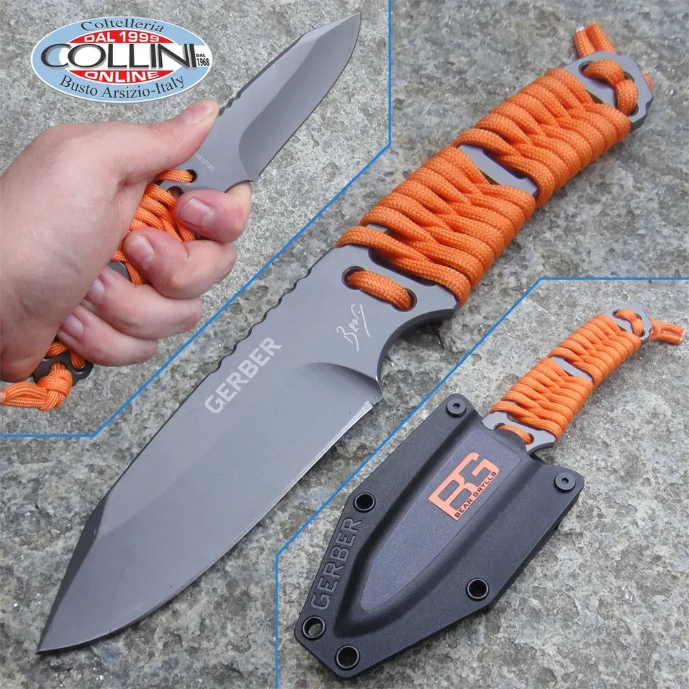 GB Bear Grylls Paracord Fixed Blade Knife 8Cr13Mov Blade Nylon Rope Handles Protable Tactical Knife Safety Rescue Edc Multitool