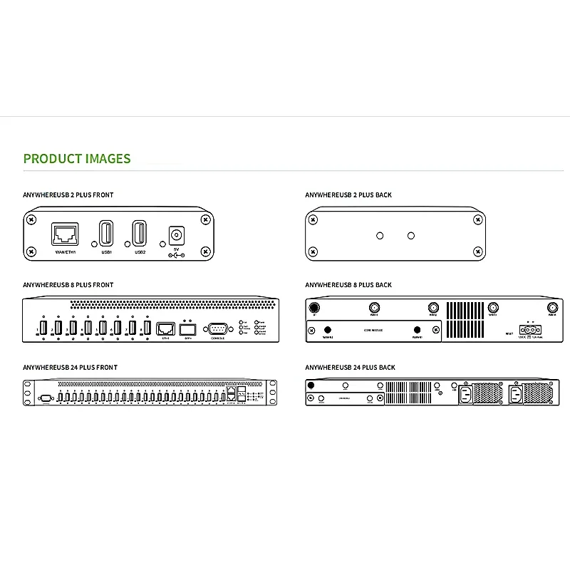 AW02-G300 Digi AnywhereUSB 2 Plus 2 port USB over IP Remote USB 3.1 Hub with 2 type A USB connectors Ethernet Modules