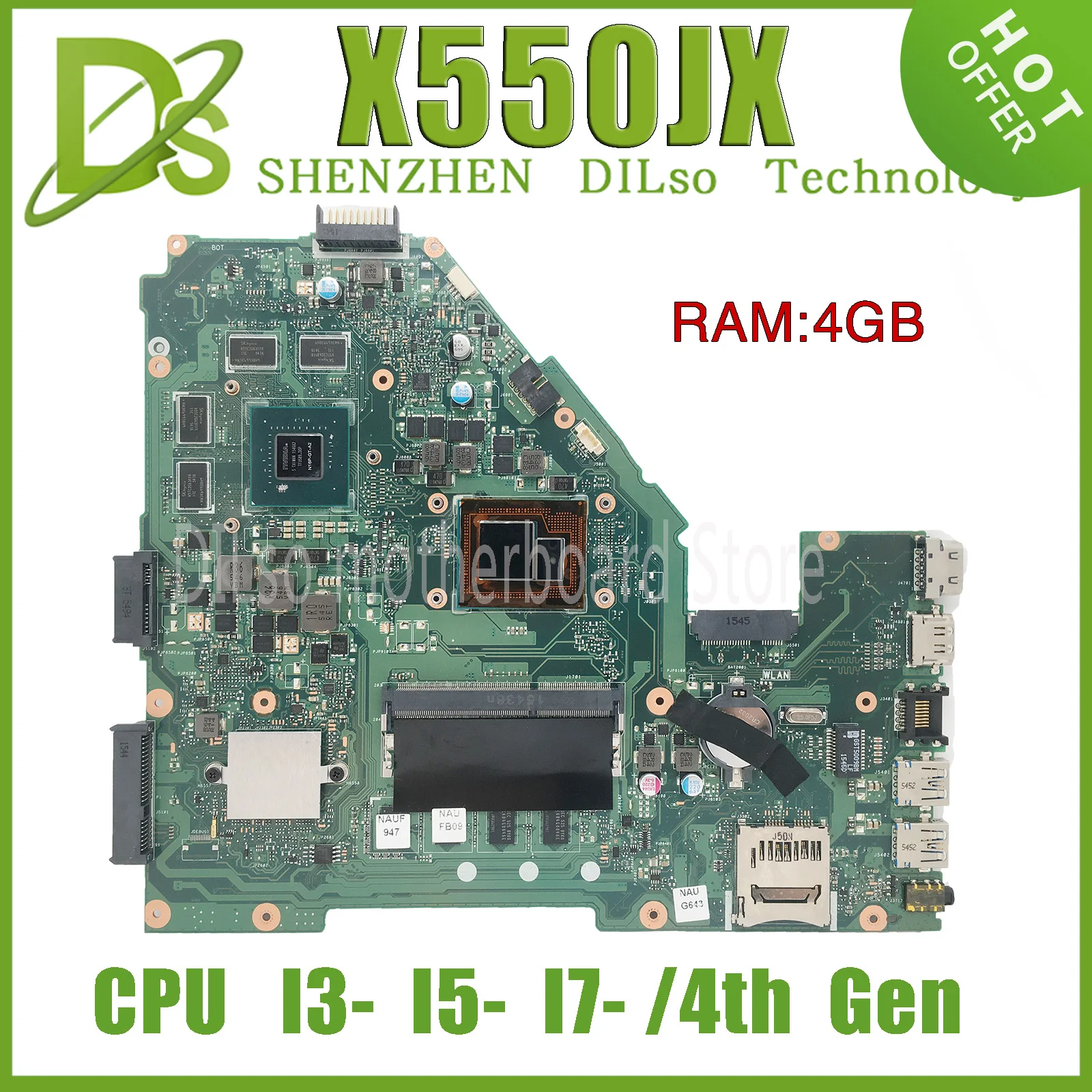 

KEFU X550JX X550JD Mainboard For ASUS X550J X550JF X550JK I5/I7-4th 4GB RAM GTX950M GTX850M GT940M Laptop Motherboard EDP LVDS