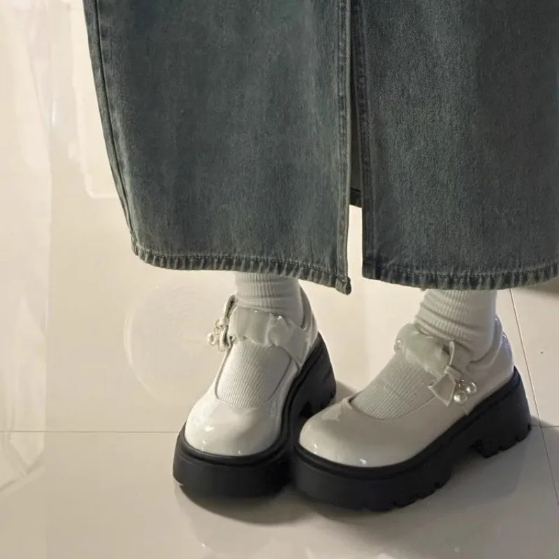 

2026 New Style Jk Round-toed Mary Jane Leather Shoes, French Height-increasing Thick-soled and Chunk-heeled Women's Single Shoes