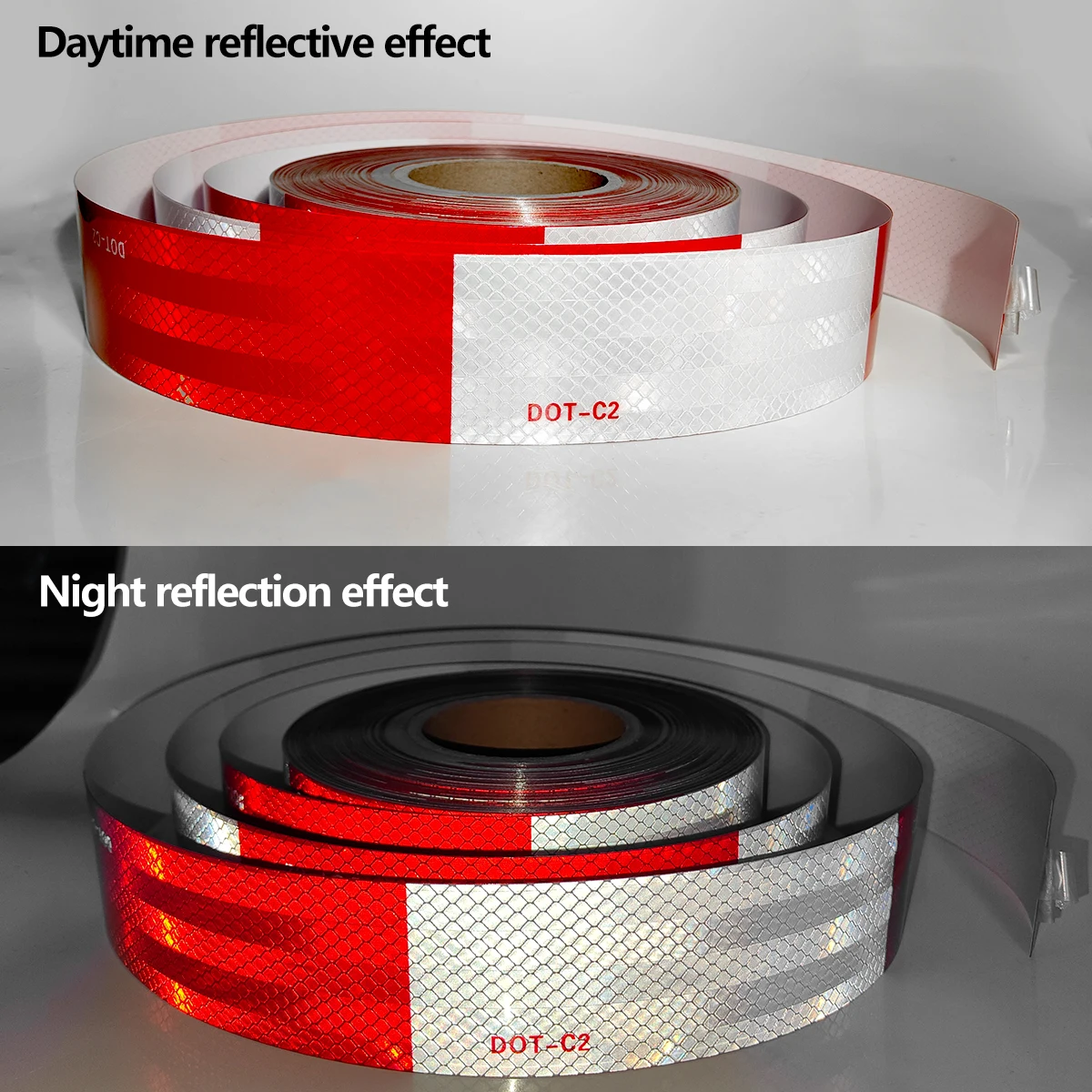 Reflective Safety Tape DOT-C2 PET Material Red & White Waterproof Sunscreen Strong Reflection Warning Tape for Safety