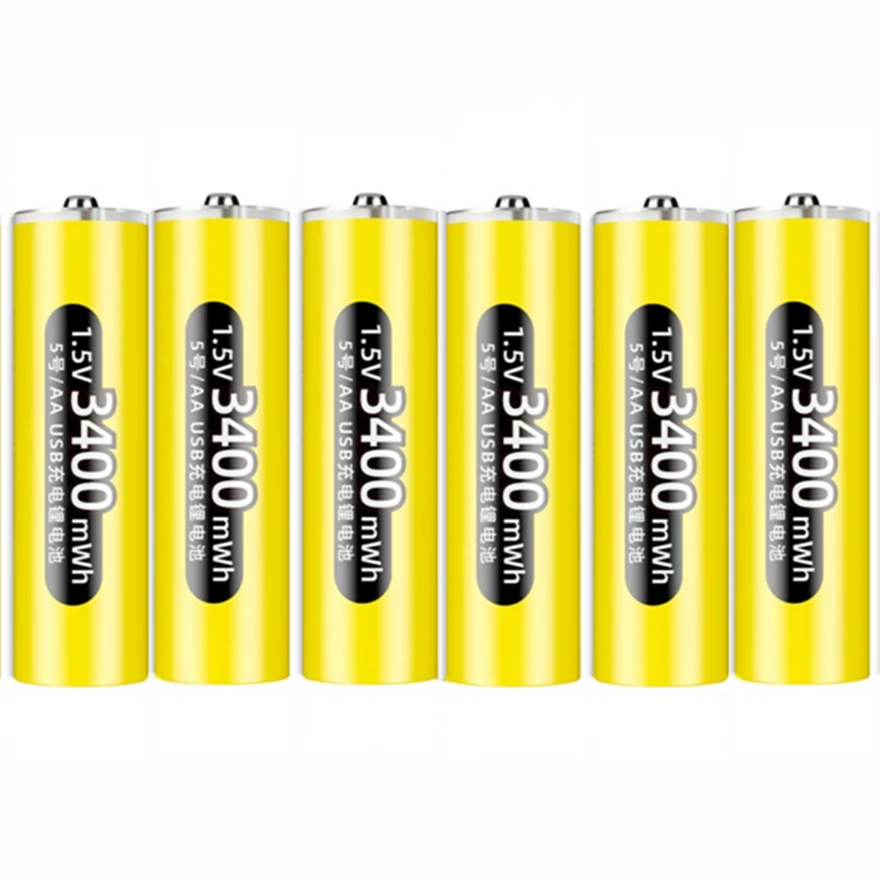 

6pcs/lot New 1.5V 3400mWh AA rechargeable battery USB rechargeable lithium battery fast charging via type-C cable