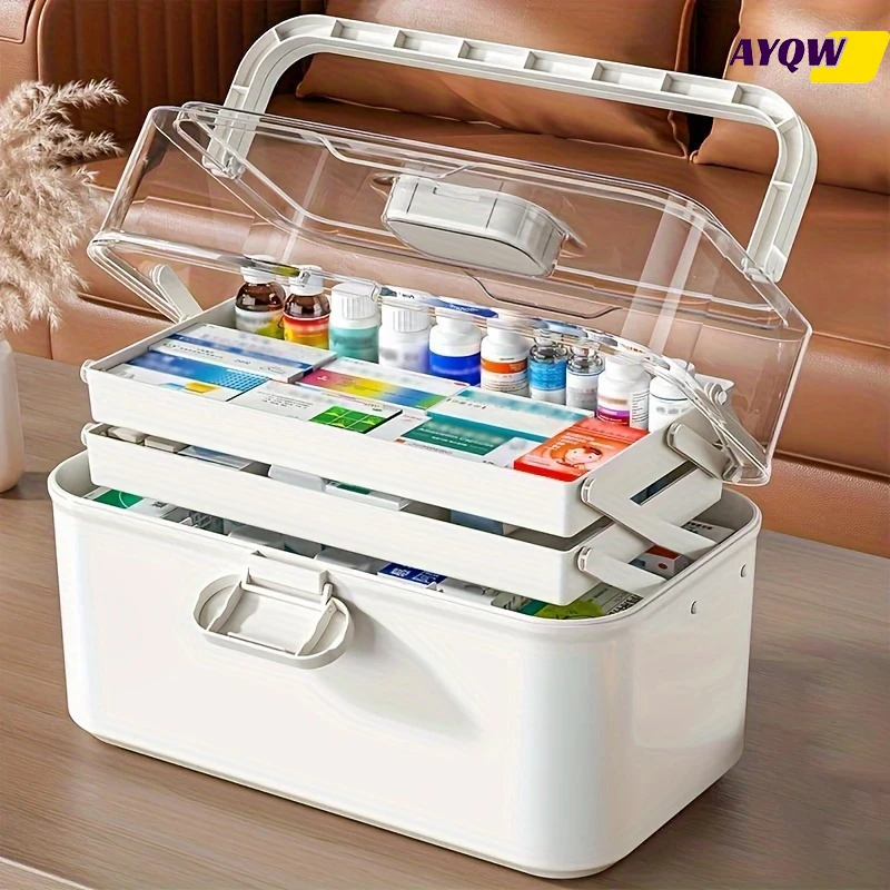 Large Capacity Clear Lid Medicine Storage Box/Distribution Box - Plastic Medicine Storage Cabinet, Multi-Purpose Organizer Box for Home, Office, Kitchen, Bathroom, Bedroom - Space-Saving Countertop Organizer for Medications, Office Supplies - Modern White Design, Medicine Storage Box Organizer, Home Storage, Modern Design, Sturdy Structure, Home Organization Supplies, Back to School, Travel Carry - view 6