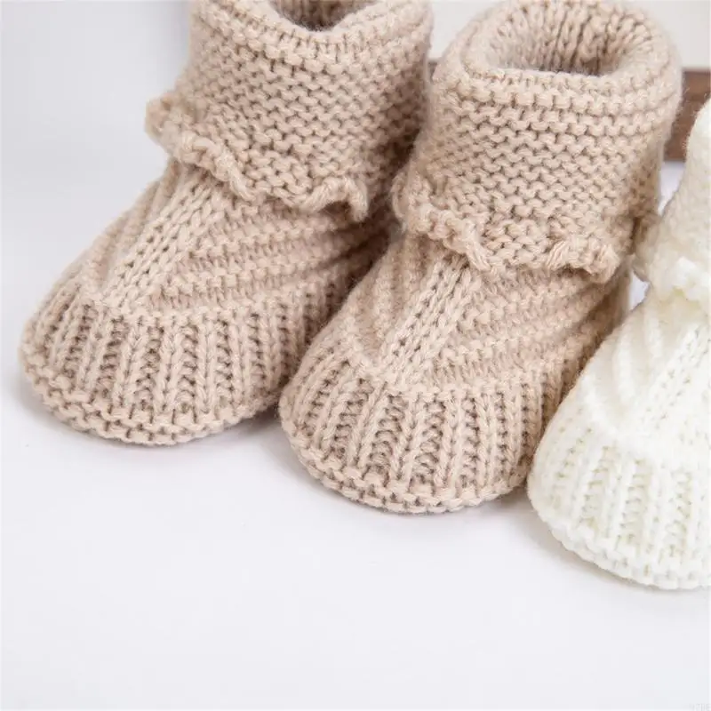 97BE Baby Booties newborns First Walkers Soft Knit Shoes Elegant Knit Baby Booties Comfortable Wearing for Infant Boy & Girls view 3