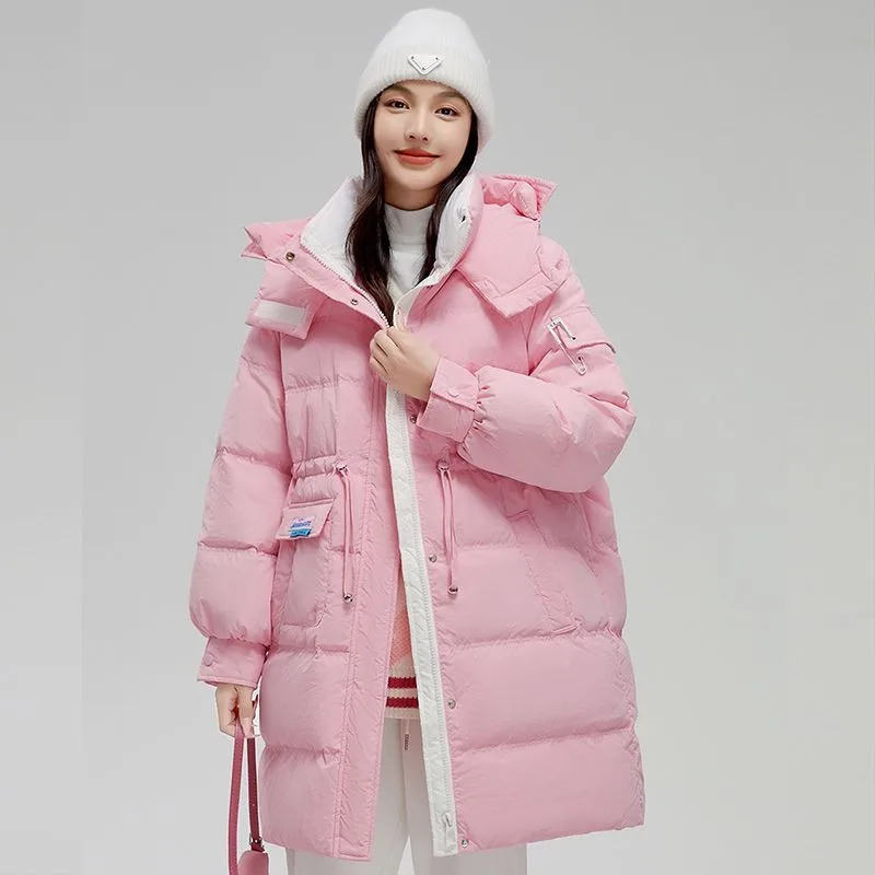 Imagem -05 - Jaqueta de Comprimento Médio para Mulheres Cabolsa Solto Parkas Grossas Outwear Quente Cabolsa com Capuz Tempo de Lazer Versão Fêmea Inverno Novo 2023