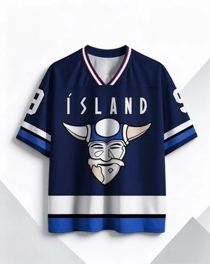 2026 New Iceland Viking Ice Hockey Jersey Navy Blue Mesh V Neck ISLAND Print Family Clothing T-shirts Quick Drying Casual Y2k