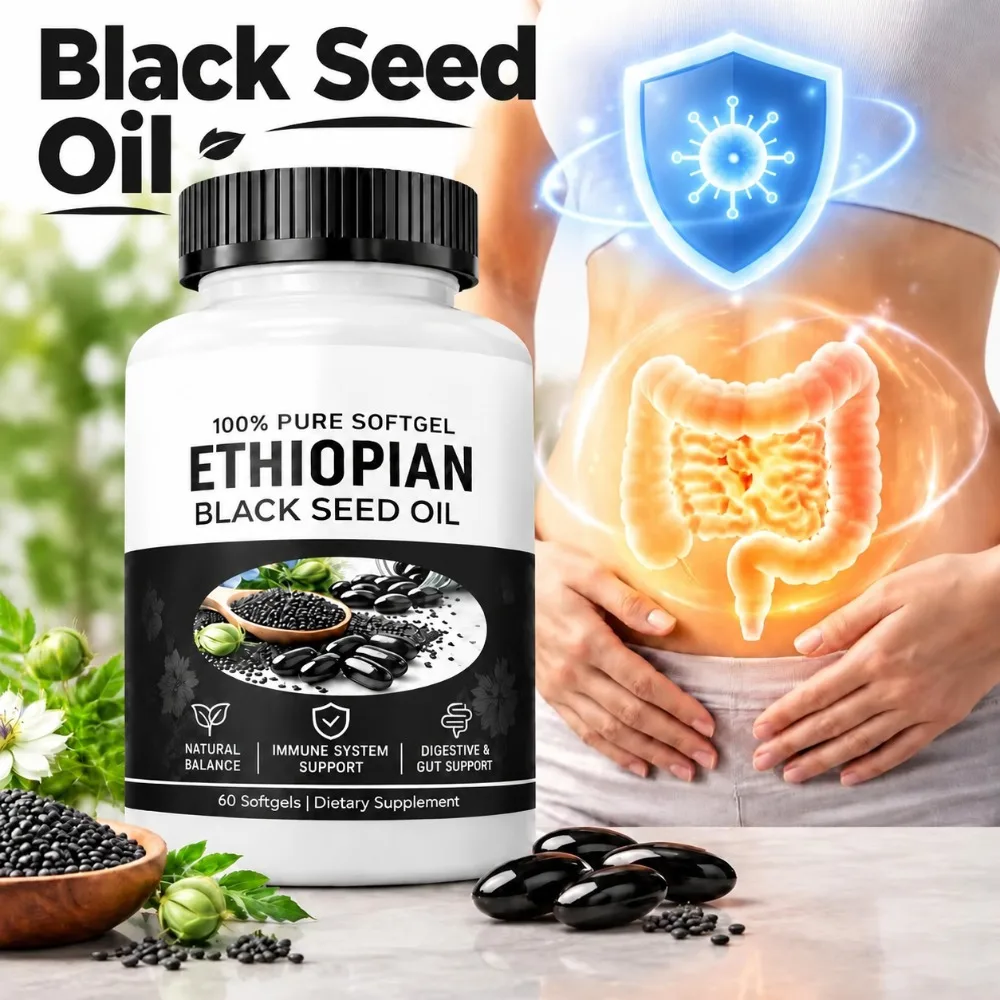 Ethiopian Black Seed Oil Softgels Boost Immunity Promote Digestion & Gut Health 100% Pure with Thymoquinone 60Count Easy-to-Take