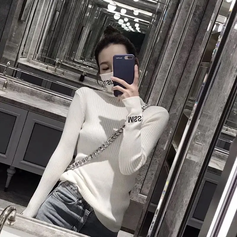 Long Sleeve Pullovers Turtleneck Casual Korean Women's Clothing Slim Interior Lapping Undercoat Office Lady Simplicity Sweaters