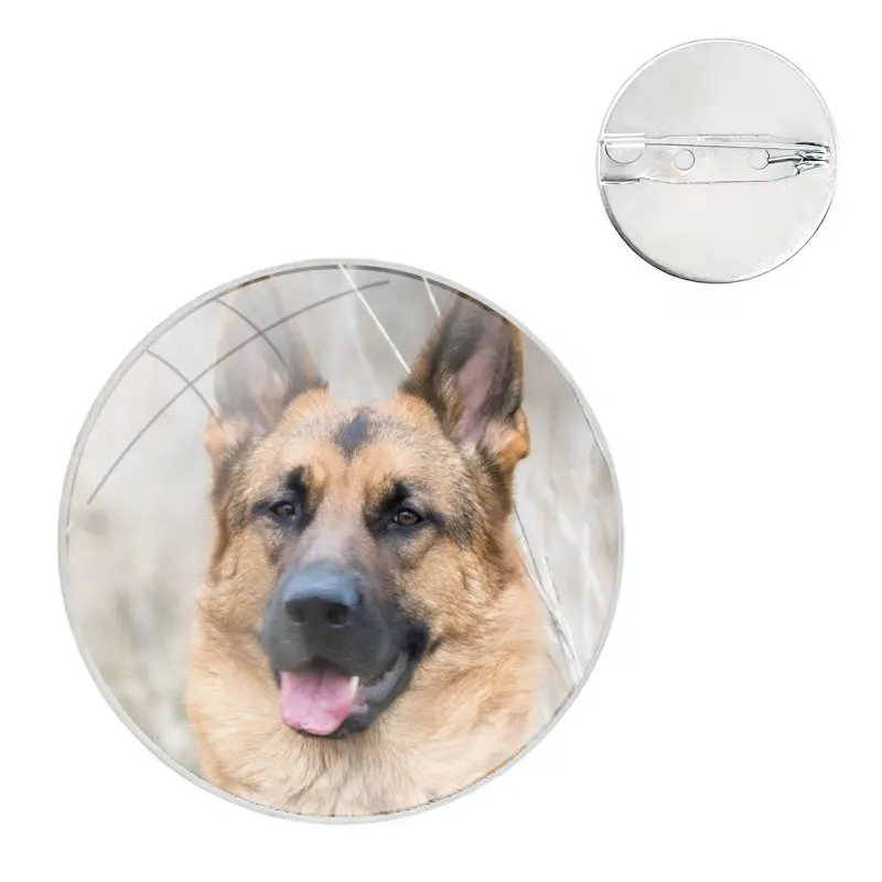 German Shepherd Dog Glass Dome Brooches Badge Pins For Clothes Hat Shirt Lapel Bag Design