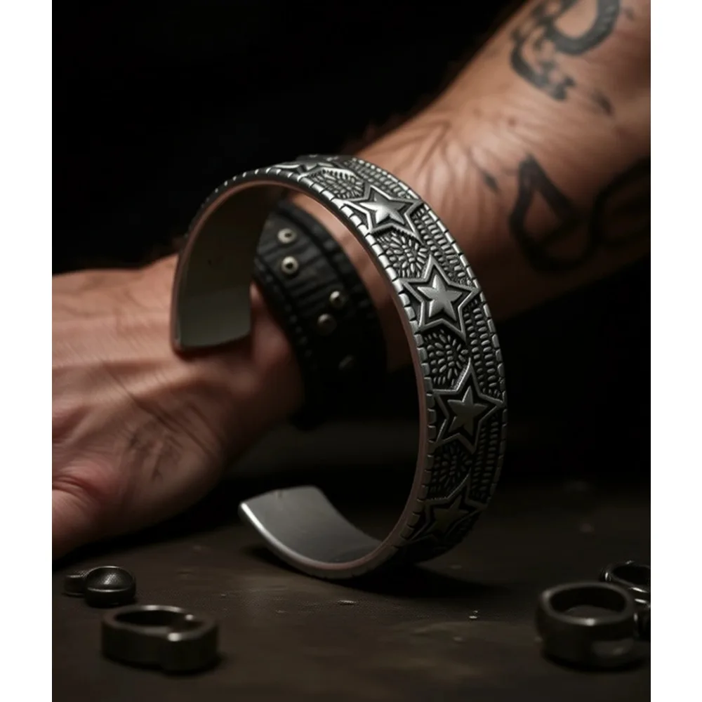

Винтажный браслет с узором в виде звезд, в стиле панк-рок, из нержавеющей стали, подарок, унисекс