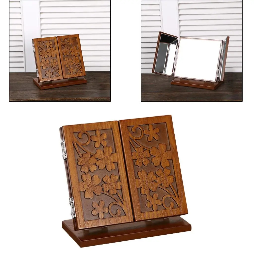 앤티크 스타일 나무 화장 거울 파노라마 드레싱 거울 뷰티 선물 연한 나무색