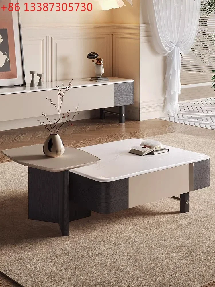 Modern simple microcrystalline stone coffee table living room household small apartment Italian light luxury