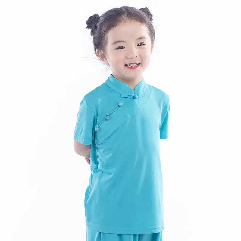 Short Sleeve Chinese Style Kids Tai Chi Uniform Boys Martial Arts Kung Fu Training Performance Outfit for Competition Show