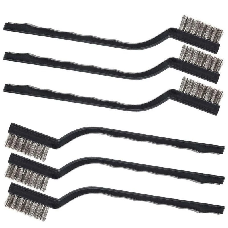 Stainless Steel Wire Brush Set Of 6 Small Hand Scrub Brushes For Cleaning Rust Metal Parts And Machinery 5.1 Inch