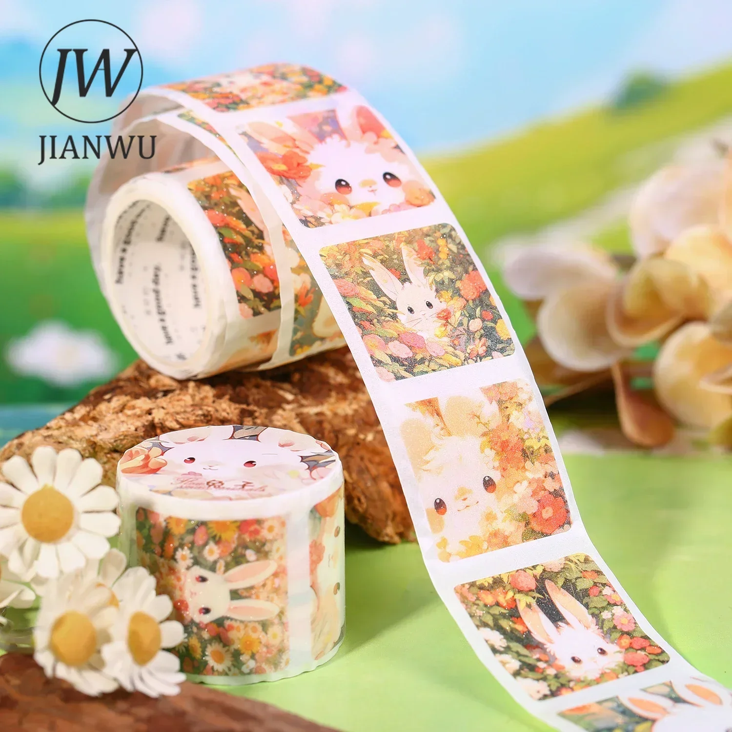 JIANWU 34mm*200cm Flower Small Animals Series Kawaii Cats Material Collage Waste Washi Tape Creative DIY Journal Stationery