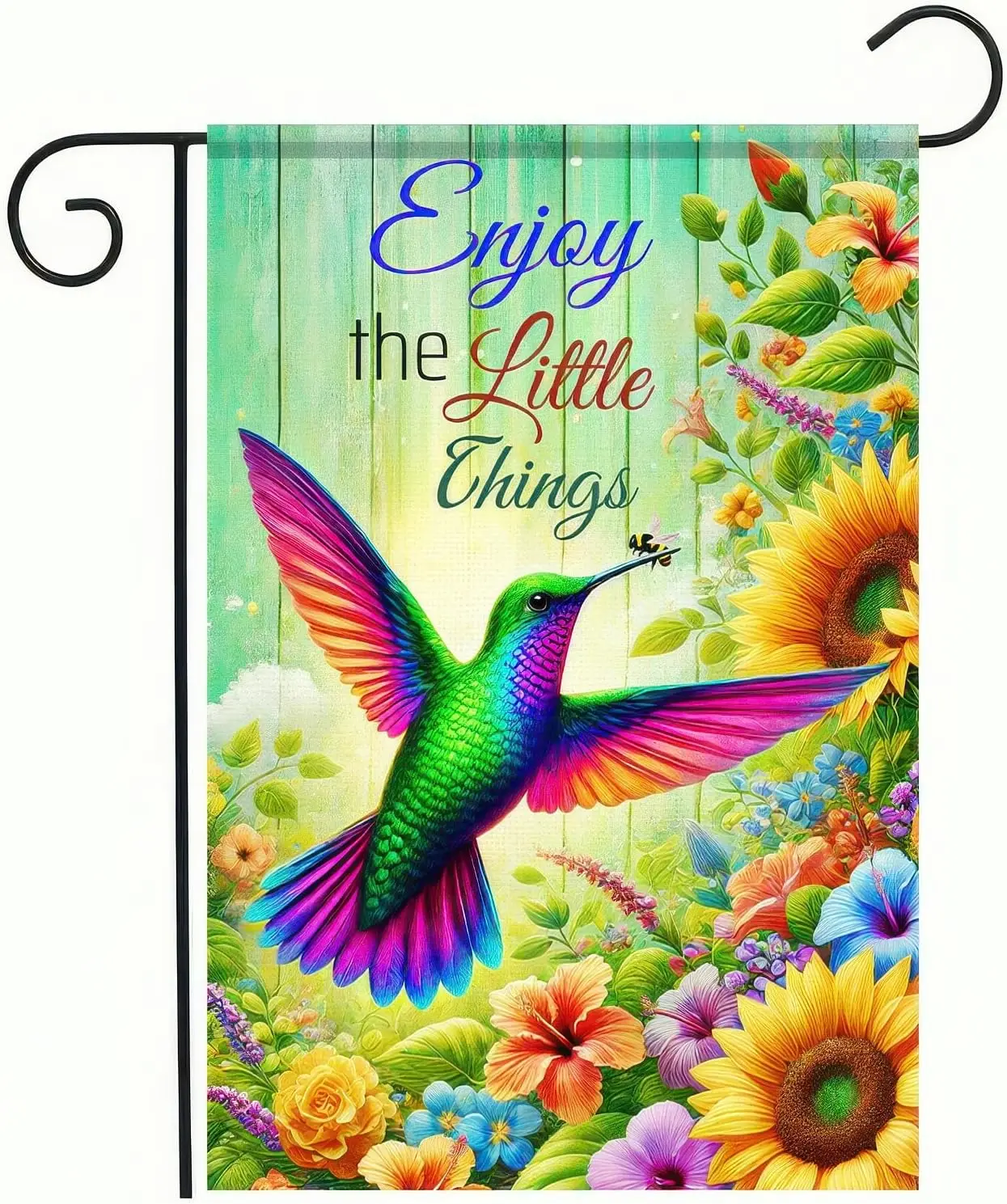 Hello Spring Garden Flag Double Sided 12 x 18 Hummingbird Flower Garden Flag Outdoor Decor IIE DDI GGX