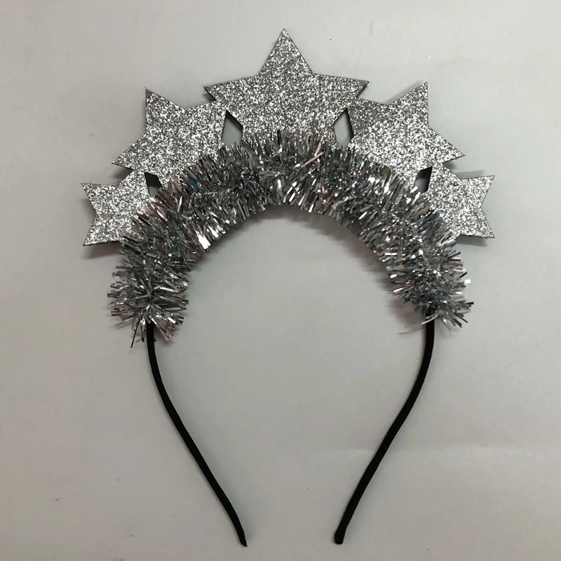 New Year Hair Hoop Favors Star Glitter Tinsel Headdress New Year Christmas Party Headbands for Creative Photo Props Dropship