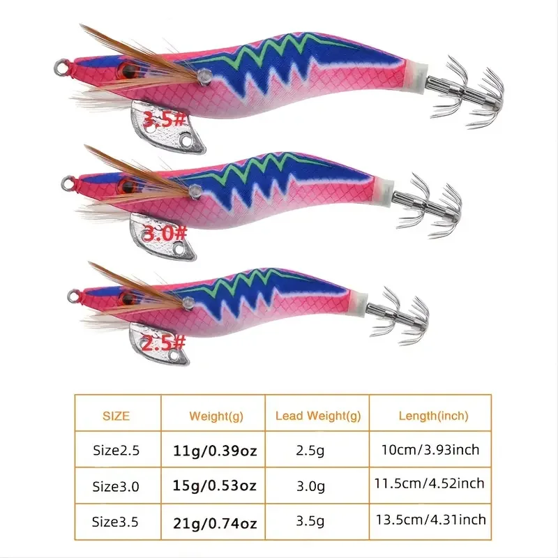 Premium Wooden Fishing Lure Squid Jig Hook 10PCS- Realistic Shrimp and Cuttlefish Design - Hard Bait for Saltwater and Freshwat