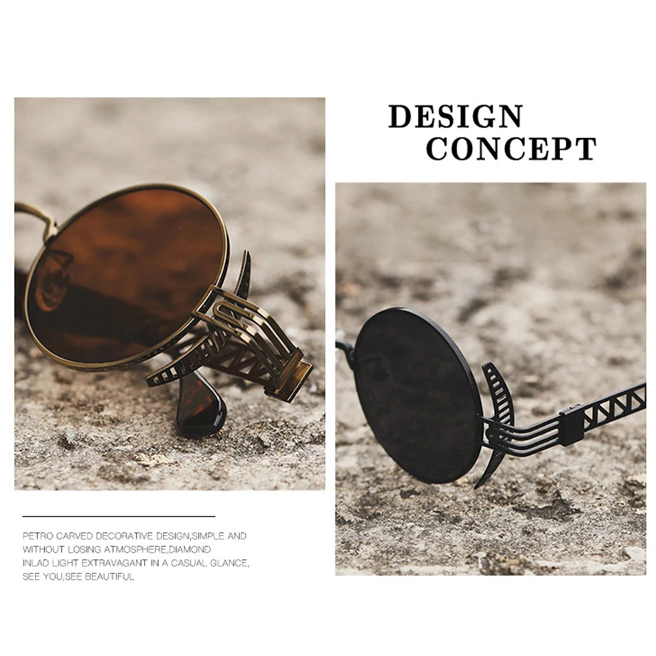 Okulary przeciwsłoneczne VIVIBEE w stylu steampunk dla mężczyzn, retro damskie metalowe akcesoria, gotyckie okulary przeciwsłoneczne UV400, lustrzane okulary punkowe, luksusowe gogle. — zdjęcie 4