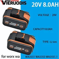 for worx 20V 8.0Ah Lithium battery Rechargeable WA3553 WA3551 WA3553.1 WA3570 for All WORX Electric and Garden Tools