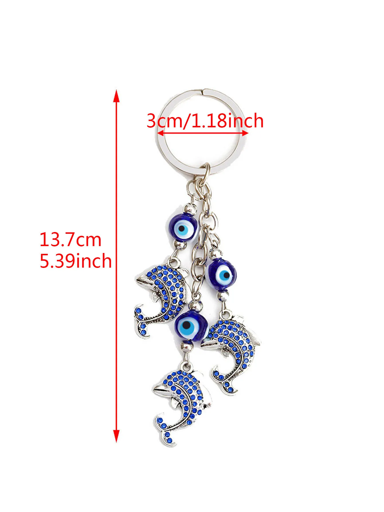 Lucky Eye Alloy Dolphin Keychain Blue Turkish Evil Evil Eye Bead Key Chain Holder Bag Car Keyring llavero porte clé מחזיק מפתחות