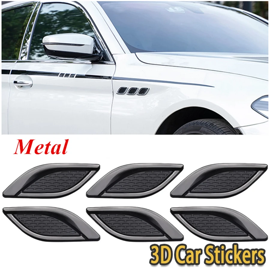 6Pcs Car Styling 3D Shark Gill Car Side Fake Vent Sticker Metal Gun Color Fine Decoration Modified Car Styling Popular Sticker