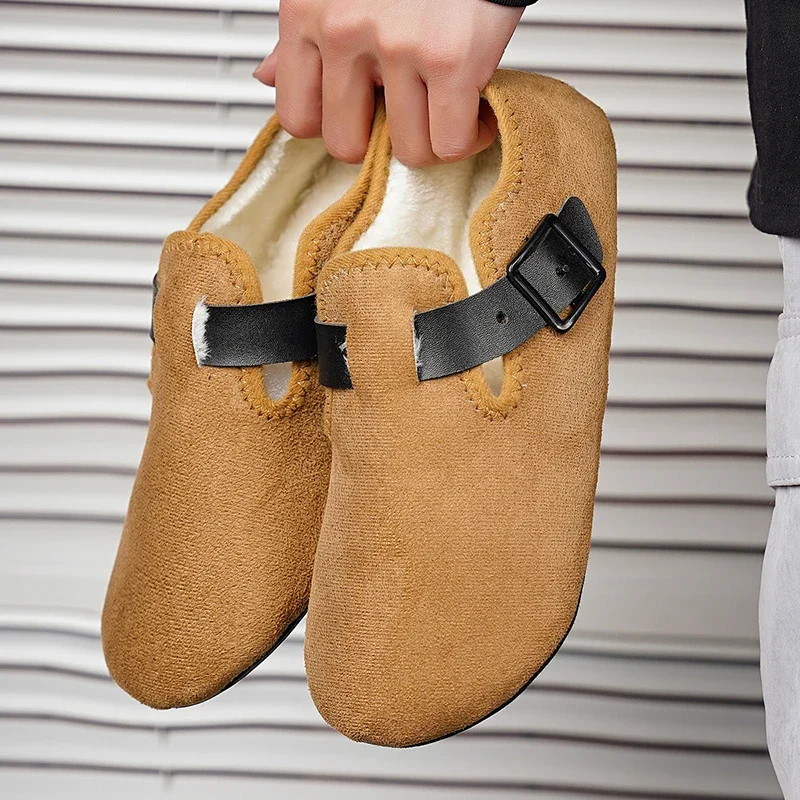 New Winter Cotton Men Shoes Warm Slip on Lightweight Slippers Women Plush Bedroom Home Cotton Loafers Unisex Winter Warm Shoes