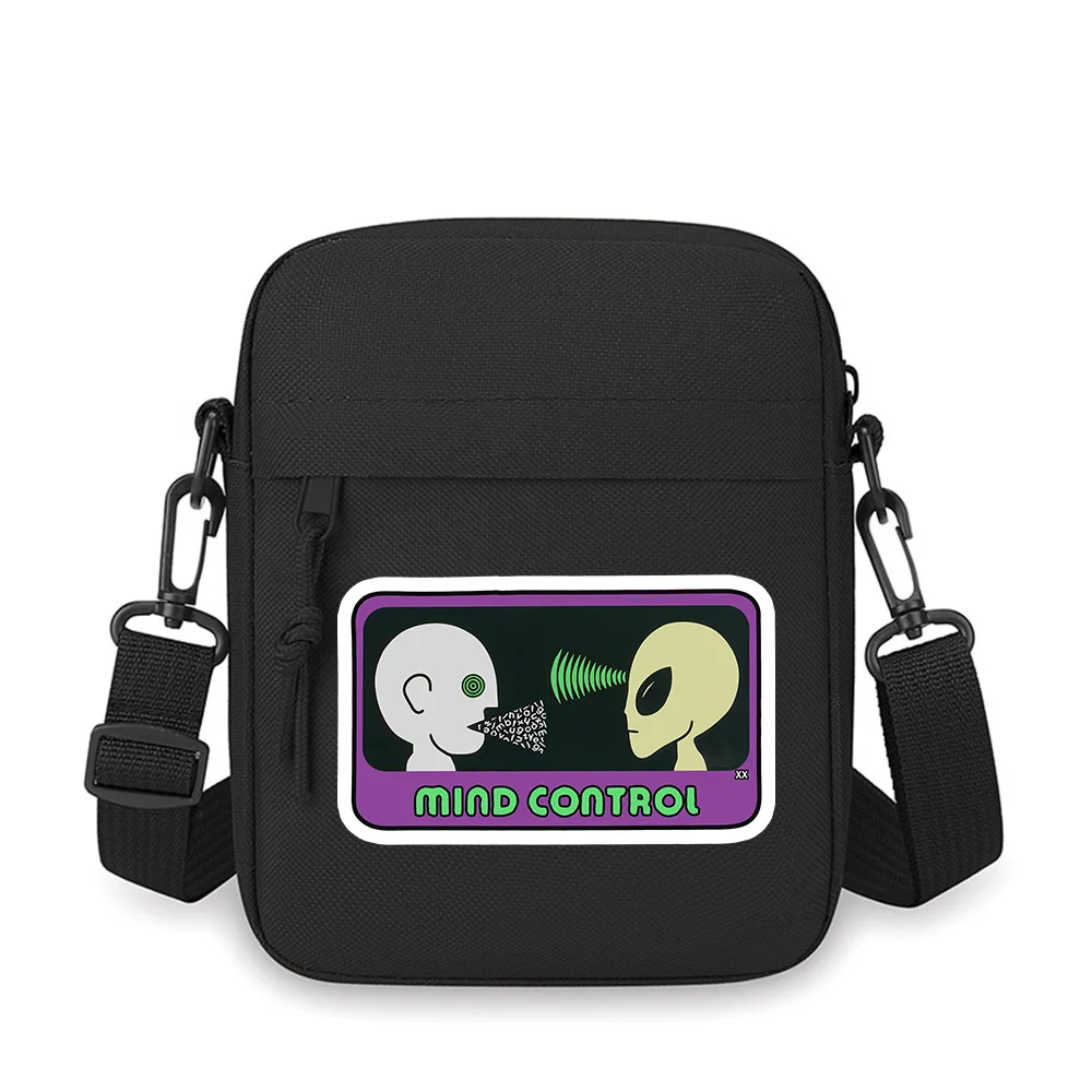 Alien control mind symbols human talking. Men Crossbody Bag Single Shoulder Women Cartoon Anime Film Printing Design Unisex