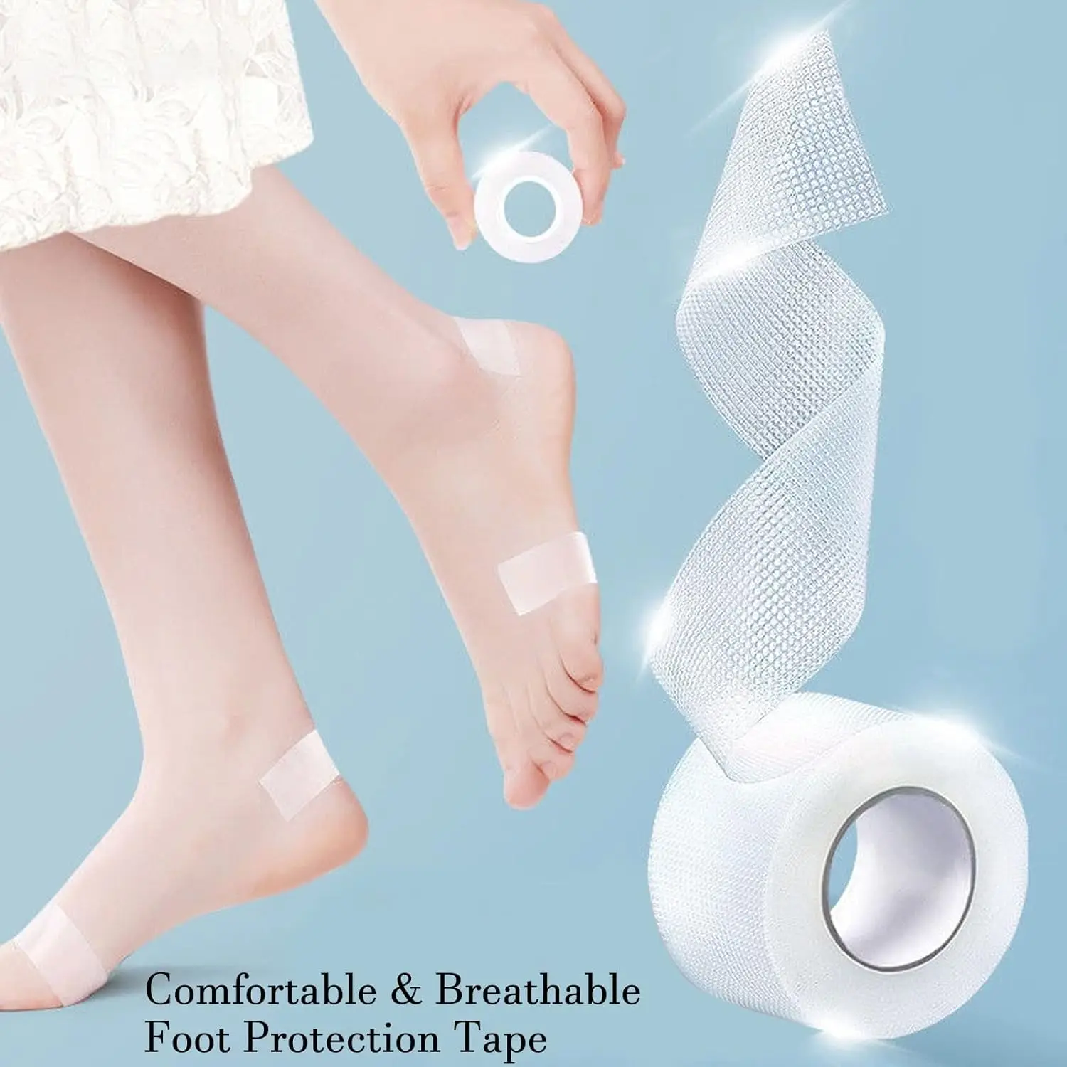 ملصق لاصق للعناية بالقدم 2 لفات، لفة شريط حماية للقدم مضادة للتآكل، شريط غير مرئي مقاوم للماء بكعب عالٍ، وسادة نفطة للكعب