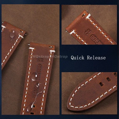Imagen 2 del producto Correa de reloj de cuero Retro, correa Vintage de 18mm, 20mm, 22mm y 24mm, cómoda y suave, pulsera de repuesto Universal, pulsera de liberación rápida