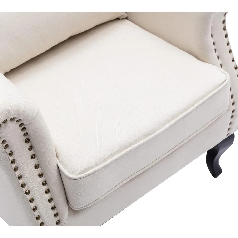 كرسي بذراعين منجد من الكتان الحديث في منتصف القرن مع جناح معنقدة للراحة والمساحات الصغيرة