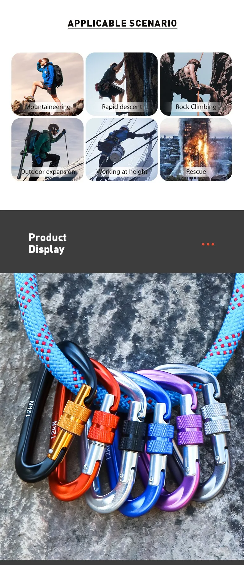 D-Form 12KN Professioneller Karabiner Hochwertiger Aluminium-Kletterhaken Sicherheits-Vorhängeschloss Outdoor-Zubehör – Detail 8
