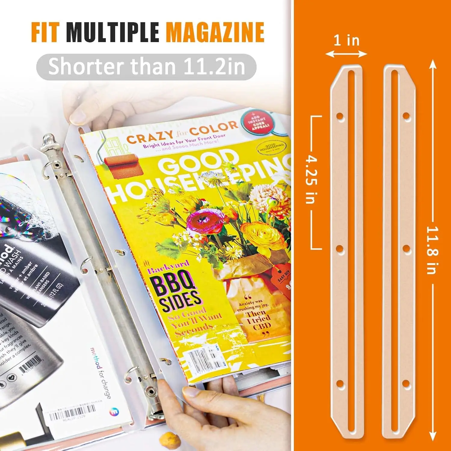 1000Pcs  3 Hole Punched Magazine Holders, Magazine Organizer, 3 Ring Binder Insert Strips, Translucent