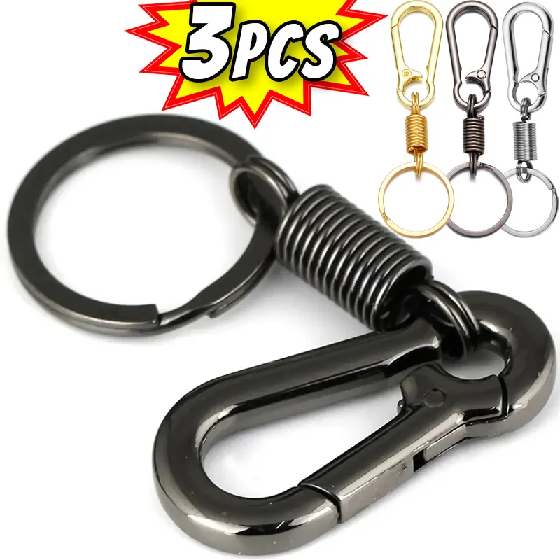 Elastic Spring Key Chain Metal Gourd Buckle Clasp Car Strong Retractable Carabiner Hanging Keychain Simple Climbing Hook Keyring