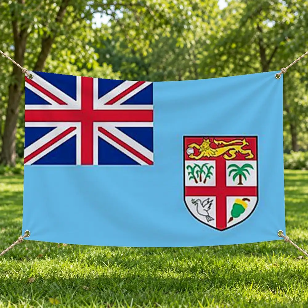 Idyllic Breezy F-Fiji Flags Four Rings Easy Install Lightweight Hang Decor Indoor Outdoor