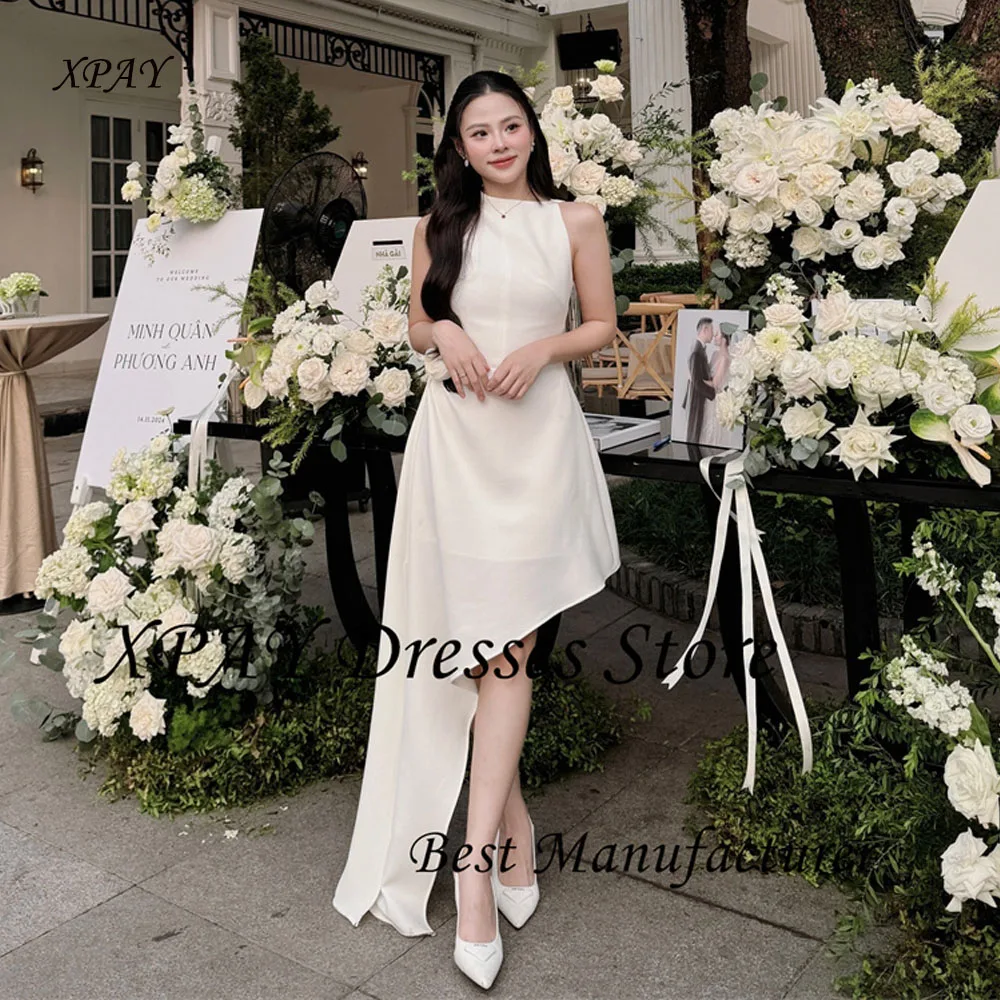 

XPAY Asymmetric A Line Formal Party Dresses Wedding Receiption Silk Satin Evening Occasion Gowns Simple Customized Outfit