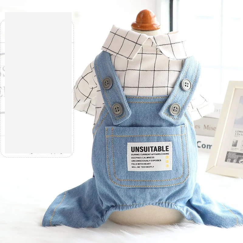 New Dog Jumpsuit Knited Sweater Plaid Jeans Jacket Pants Suit Onesies Trousers Pet Autumn Coat Jaket Puppy Overalls