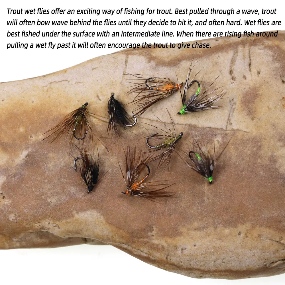 Bimoo 8 Stück # 14 Grizzly Soft Hackle Tenkara Fliegen mit Widerhaken, Wet Midge Fliegen, Tenkara Nymphenfliegen, Forellen- und Grayling-Angelköder – Detail 6