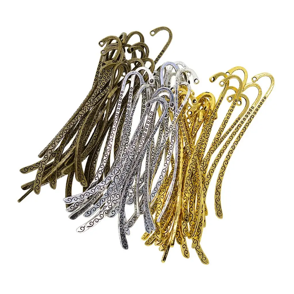 

60 Pieces Bronze/Gold/ Colors Mixed Bookmark Hooks Beading Book Marks Jewelry Making Findings DIY Pendant Necklace Craft