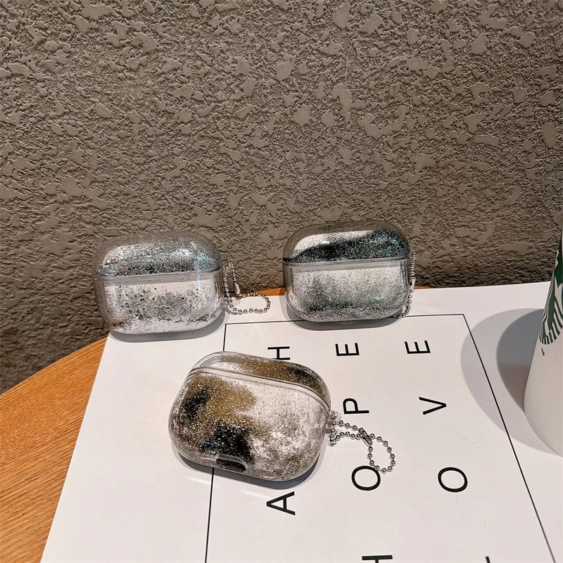 

Luxury Dynamic Quicksand Headphone Case for Airpods 4 3 2 Pro Cover Para Airpod Moving Sand Earphone Brilliant Hard Shell Fundas