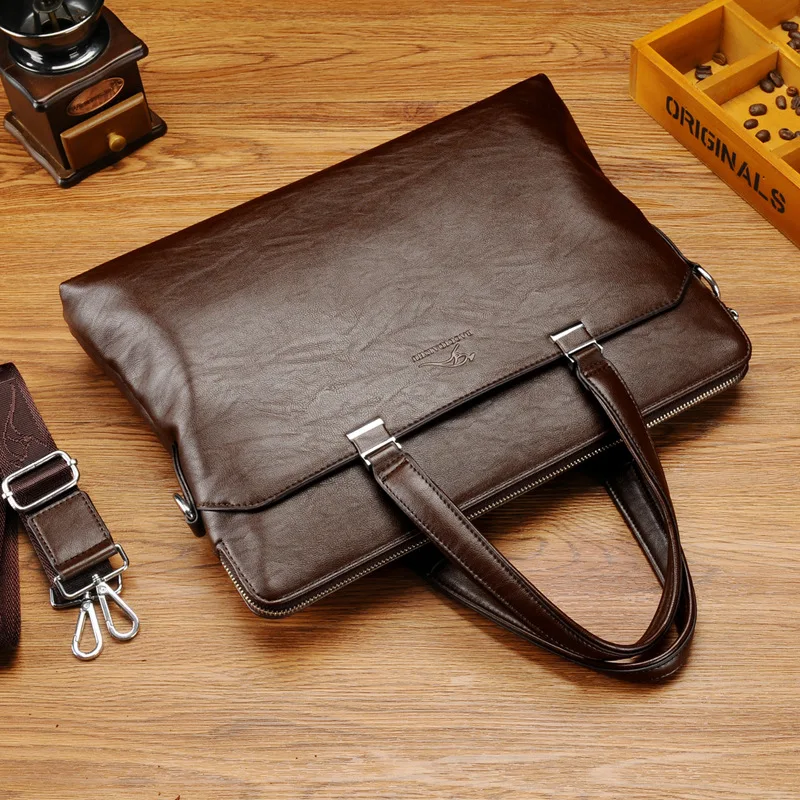 Luxury Men\'s Leather Briefcase Large Capacity Handbag Office Shoulder Messenger Bag Business Male Laptop Tote Bag