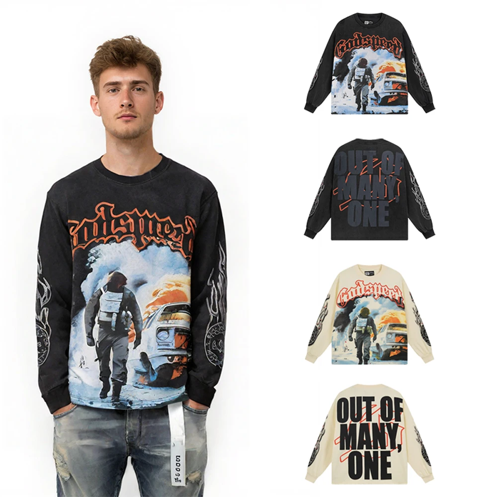 

T-shirts Men New in Tops and T-shirts Y2K Godspeed Streetwear Clothing Cotton Graphic Tee Long Sleeve Casual Daily StreetFashion