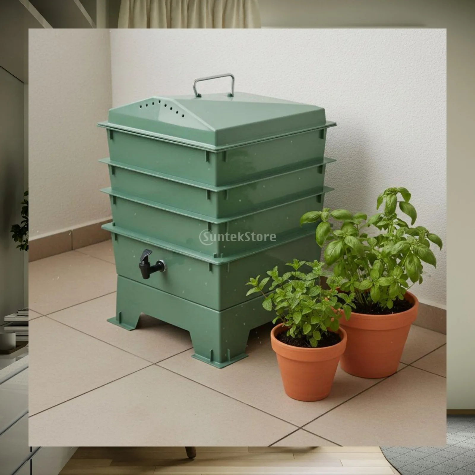 Plastic Composting Bin for Balcony Patio Kitchen Worm Farm System with Expandable Trays and Spigot Harvest