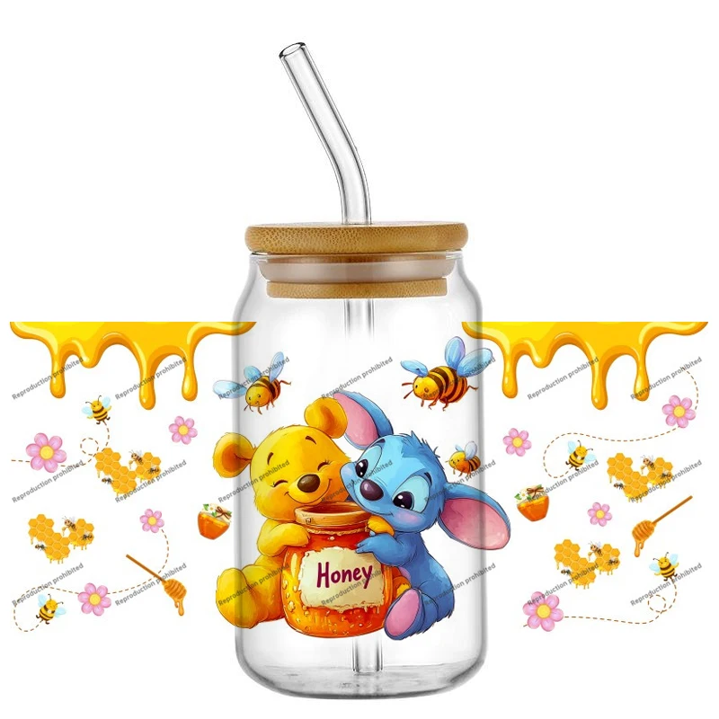 

Hot Sale Disney Stickers Stitch Winnie 16oz Glass Cup Decal Waterproof DIY Custom Creative Craft Gift Wrap