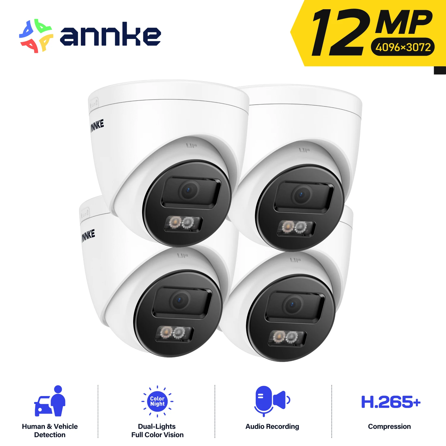 Annke 12MP POE HD Security Camera Dual Light H265+ IP Camera Human Vehicle Detect 512G SD Storage Video Surveillance 2.8MM Len