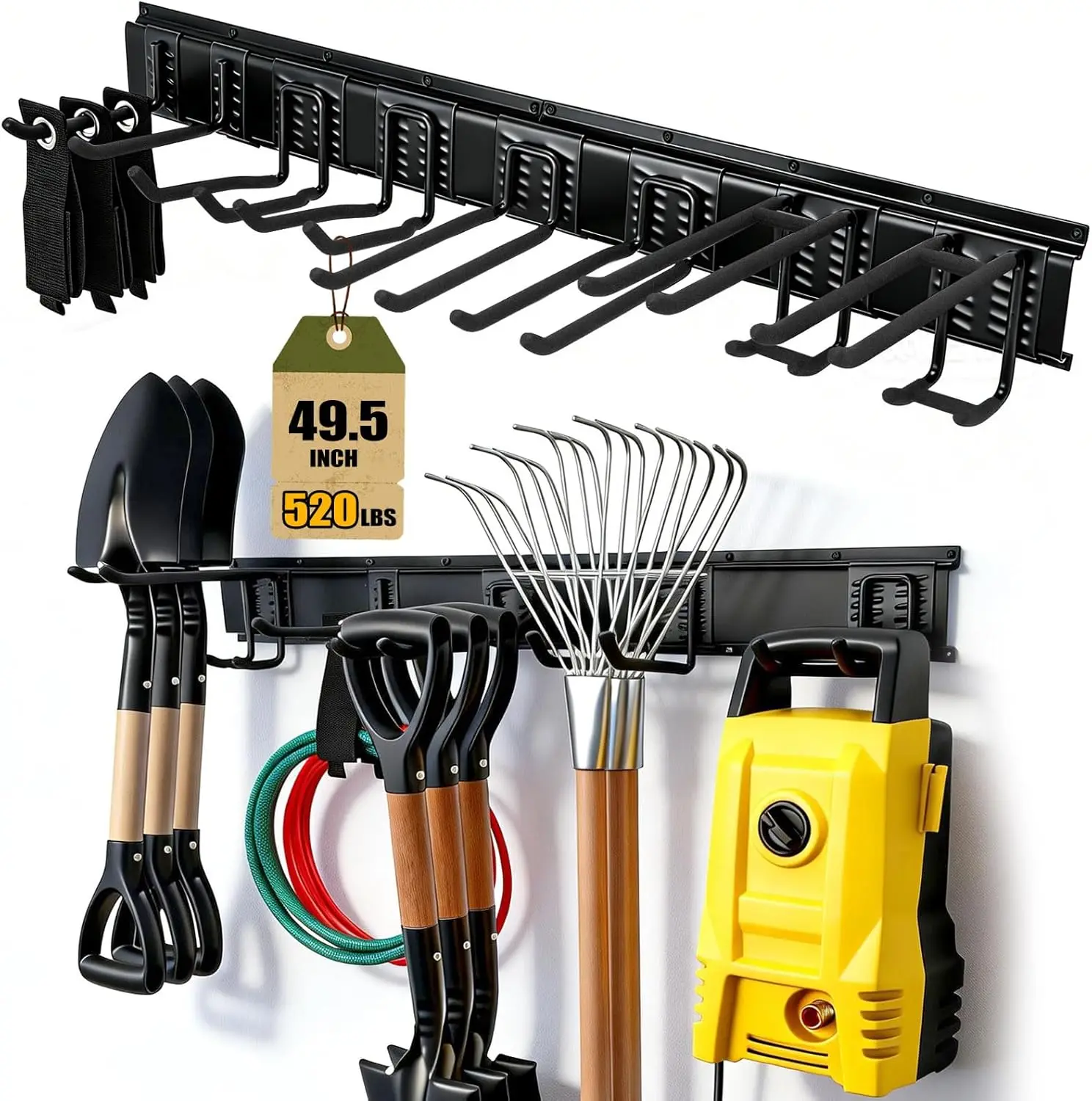 

14Pack Garage Tool Organizer Wall Mount, 49.5'' Garage Wall Organizer with 11 Adjustable Hooks, 520lbs Heavy Duty Garage