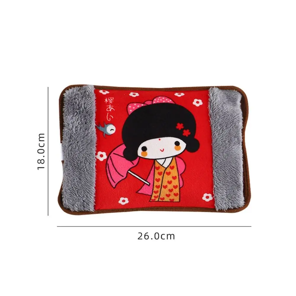 Flannelette Electric Hot Water Bottle EU Plug Random Color Hand Warmer Explosion-Proof Cartoon Pattern Winter Heated Bag